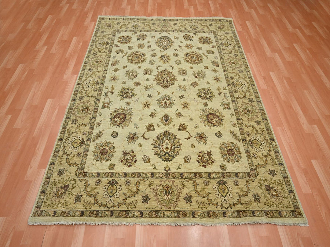 6'5" x 8'2" New Hand Knotted Ivory Wool Rectangle Oriental Rug - MOA10276366