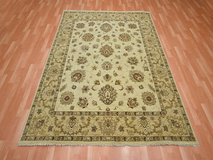 6'5" x 8'2" New Hand Knotted Ivory Wool Rectangle Oriental Rug - MOA10276366