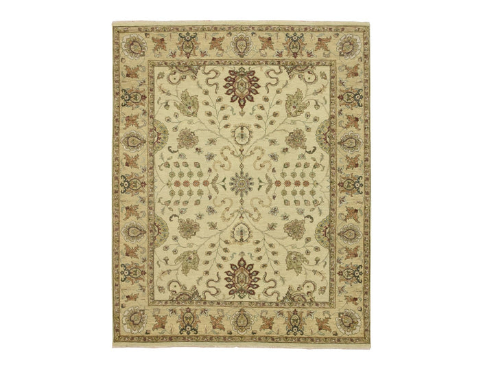 6'5" x 8'1" New Hand Knotted Ivory Wool Rectangle Oriental Rug - MOA10276367