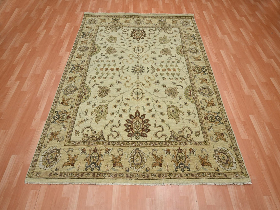 6'5" x 8'1" New Hand Knotted Ivory Wool Rectangle Oriental Rug - MOA10276367