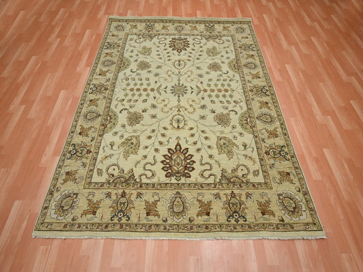 6'5" x 8'1" New Hand Knotted Ivory Wool Rectangle Oriental Rug - MOA10276367