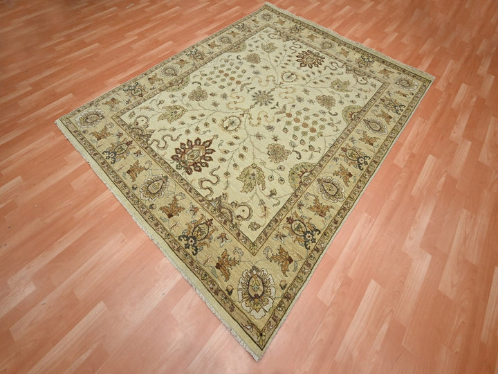6'5" x 8'1" New Hand Knotted Ivory Wool Rectangle Oriental Rug - MOA10276367