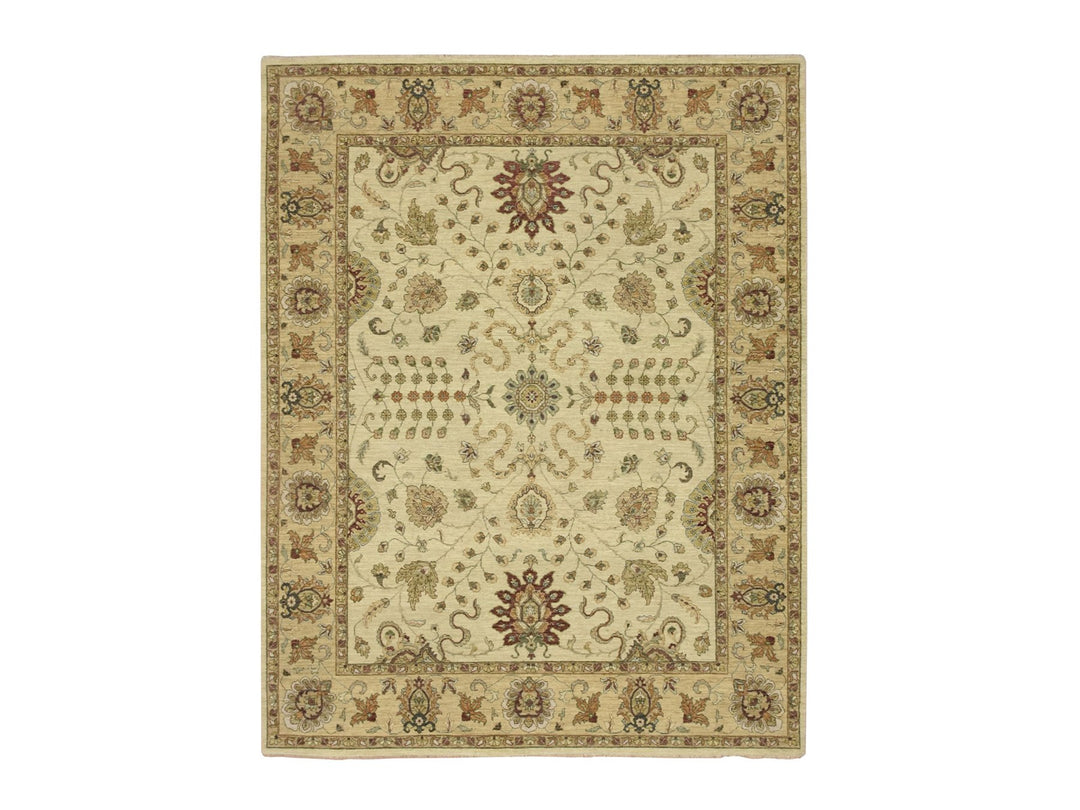 7'3" x 9'3" New Hand Knotted Ivory Wool Rectangle Oriental Rug - MOA10276368