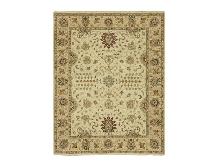 7'3" x 9'3" New Hand Knotted Ivory Wool Rectangle Oriental Rug - MOA10276368