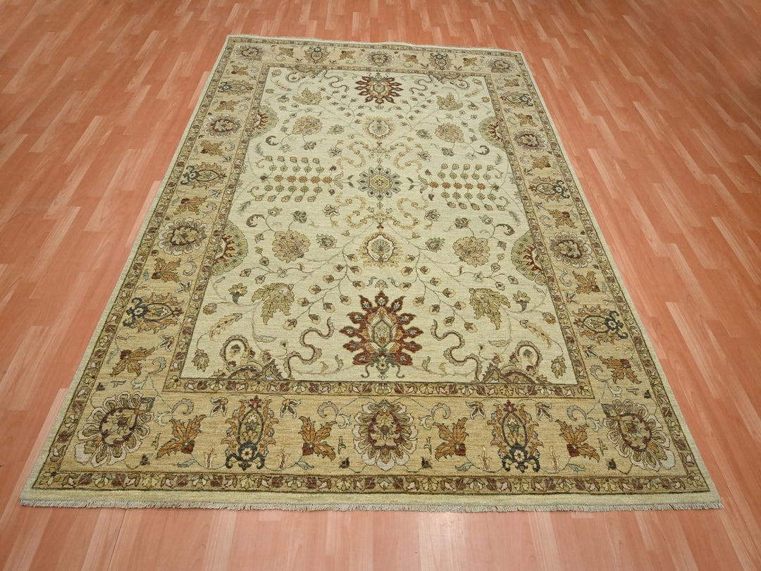 7'3" x 9'3" New Hand Knotted Ivory Wool Rectangle Oriental Rug - MOA10276368