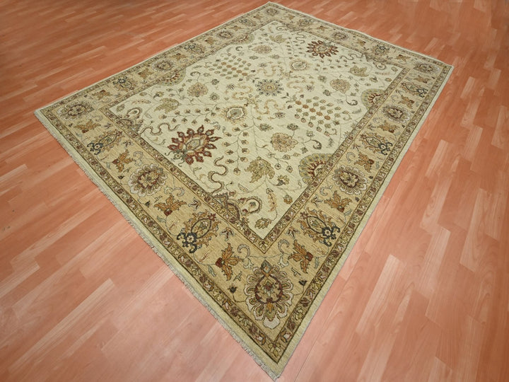 7'3" x 9'3" New Hand Knotted Ivory Wool Rectangle Oriental Rug - MOA10276368