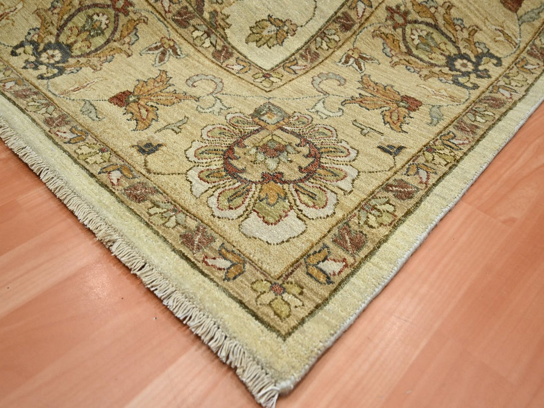 7'3" x 9'3" New Hand Knotted Ivory Wool Rectangle Oriental Rug - MOA10276368