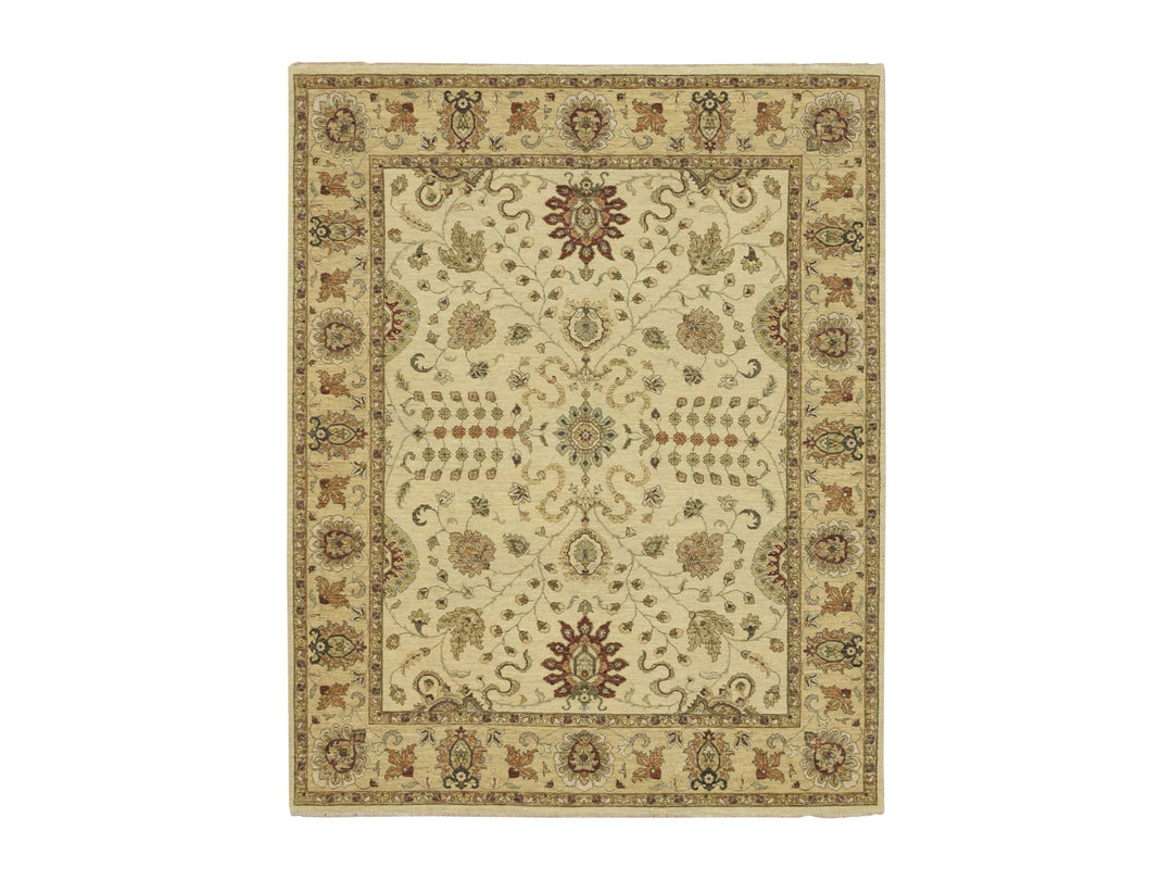 7'3" x 9'1" New Hand Knotted Ivory Wool Rectangle Oriental Rug - MOA10276370