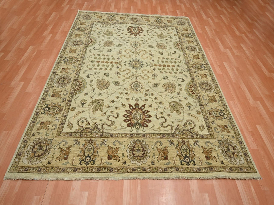 7'3" x 9'1" New Hand Knotted Ivory Wool Rectangle Oriental Rug - MOA10276370