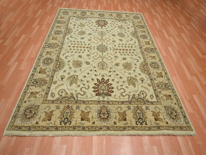 7'3" x 9'1" New Hand Knotted Ivory Wool Rectangle Oriental Rug - MOA10276370