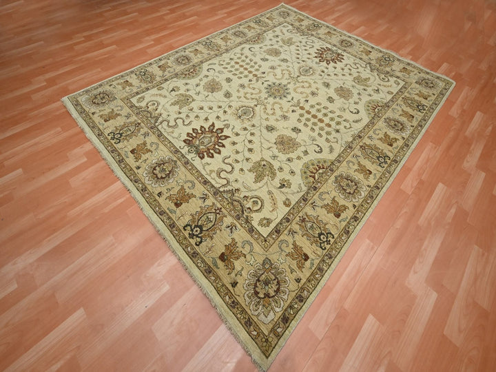 7'3" x 9'1" New Hand Knotted Ivory Wool Rectangle Oriental Rug - MOA10276370