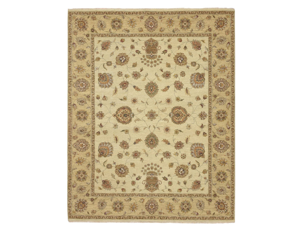 7'3" x 9'3" New Hand Knotted Ivory Wool Rectangle Oriental Rug - MOA10276371