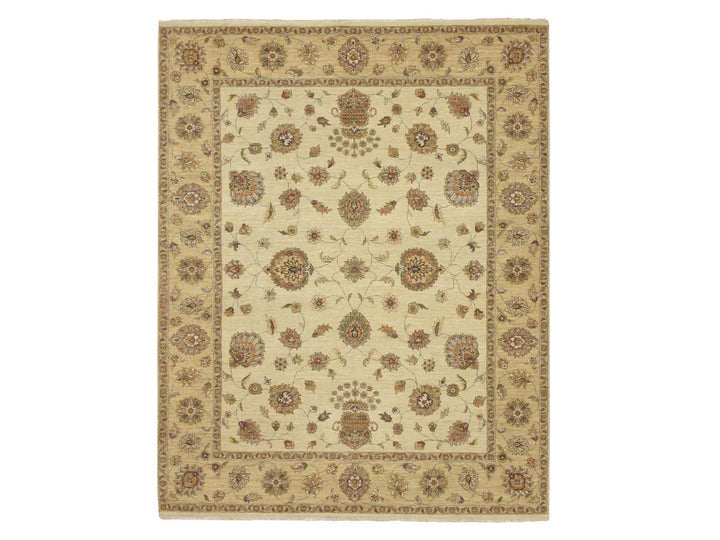 7'3" x 9'3" New Hand Knotted Ivory Wool Rectangle Oriental Rug - MOA10276371