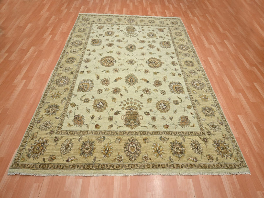 7'3" x 9'3" New Hand Knotted Ivory Wool Rectangle Oriental Rug - MOA10276371
