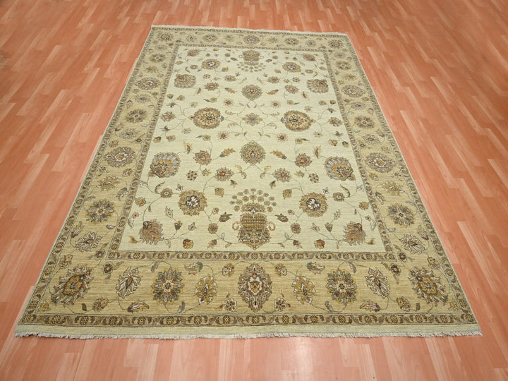 7'3" x 9'3" New Hand Knotted Ivory Wool Rectangle Oriental Rug - MOA10276371
