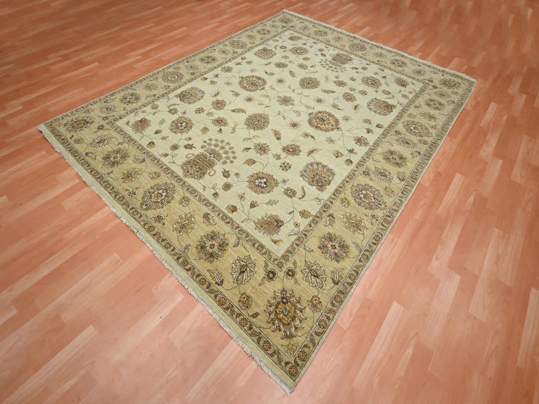 7'3" x 9'3" New Hand Knotted Ivory Wool Rectangle Oriental Rug - MOA10276371