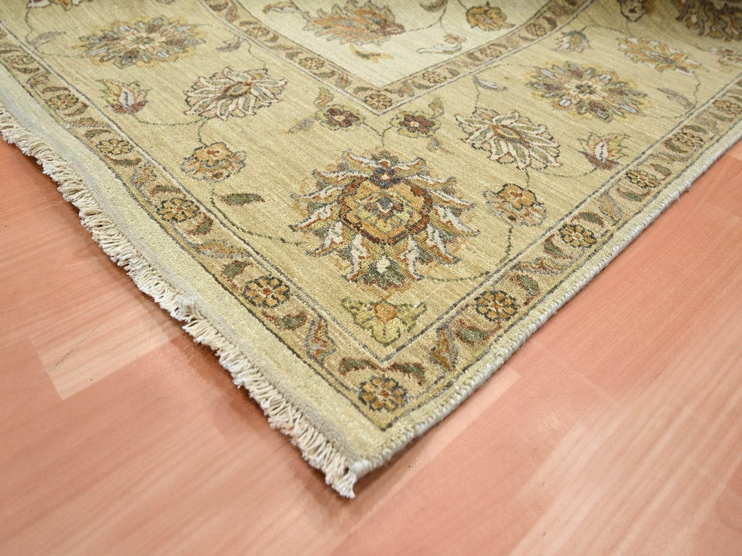 7'3" x 9'3" New Hand Knotted Ivory Wool Rectangle Oriental Rug - MOA10276371