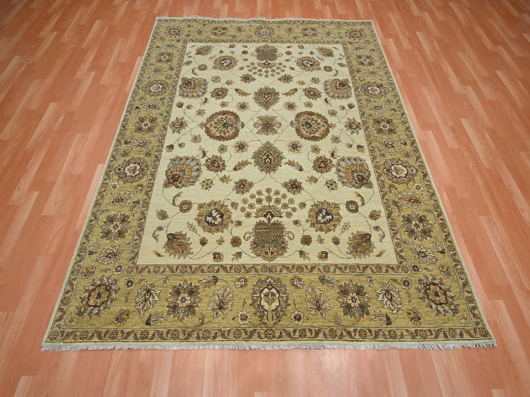 6'6" x 8'0" New Hand Knotted Ivory Wool Rectangle Oriental Rug - MOA10276372