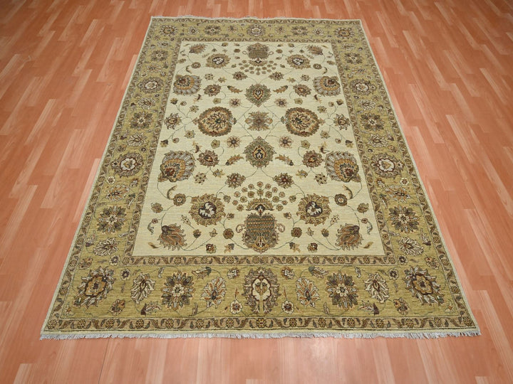 6'6" x 8'0" New Hand Knotted Ivory Wool Rectangle Oriental Rug - MOA10276372