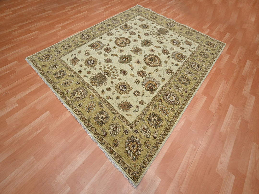 6'6" x 8'0" New Hand Knotted Ivory Wool Rectangle Oriental Rug - MOA10276372
