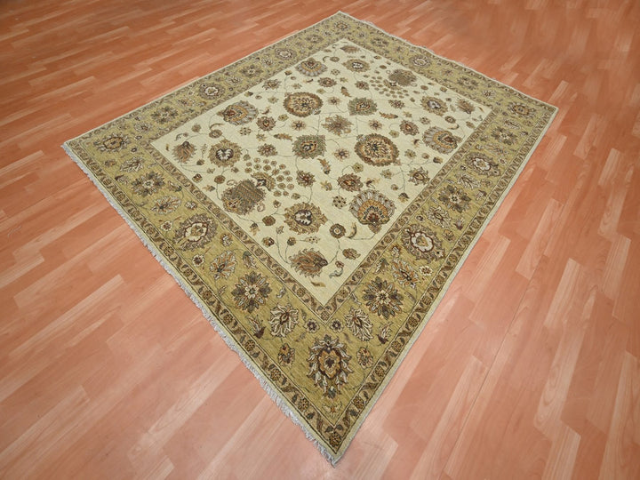 6'6" x 8'0" New Hand Knotted Ivory Wool Rectangle Oriental Rug - MOA10276372