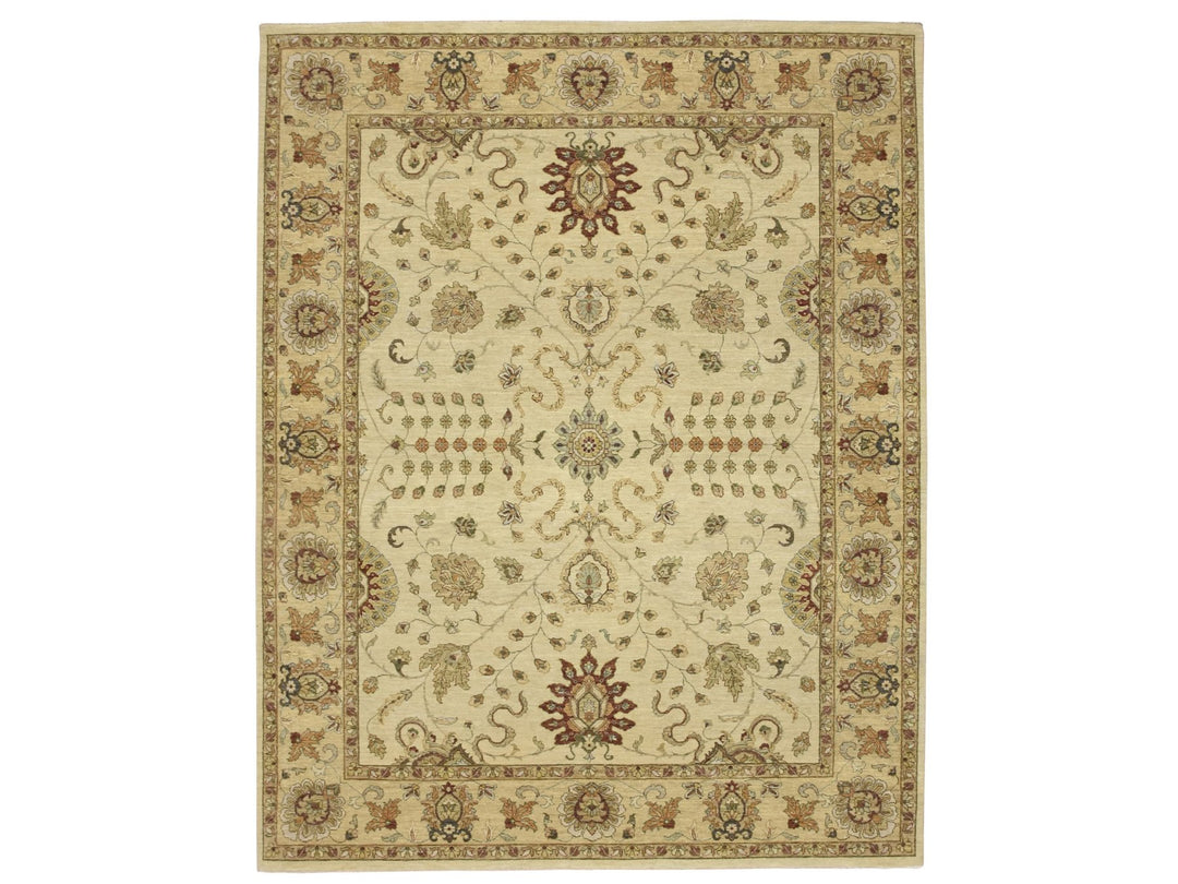 7'11" x 10'0" New Hand Knotted Ivory Wool Rectangle Oriental Rug - MOA10276375