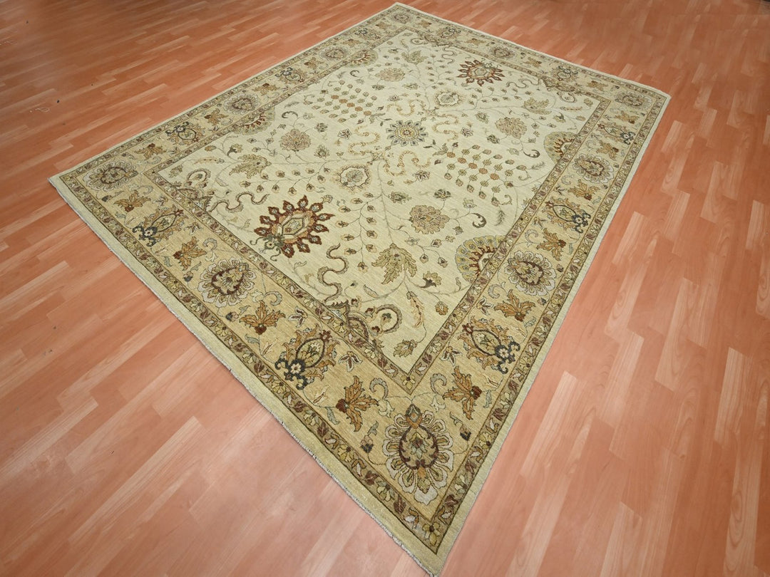 7'11" x 10'0" New Hand Knotted Ivory Wool Rectangle Oriental Rug - MOA10276375
