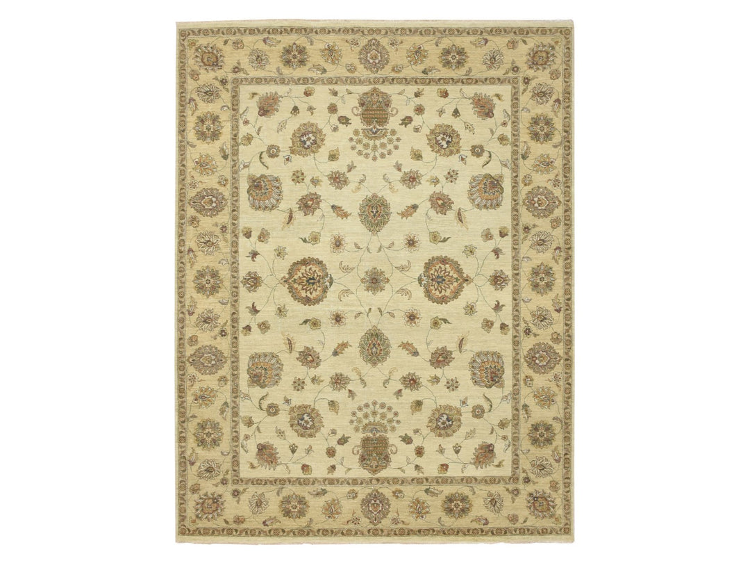 7'2" x 9'4" New Hand Knotted Ivory Wool Rectangle Oriental Rug - MOA10276376