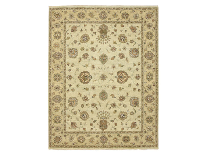 7'2" x 9'4" New Hand Knotted Ivory Wool Rectangle Oriental Rug - MOA10276376