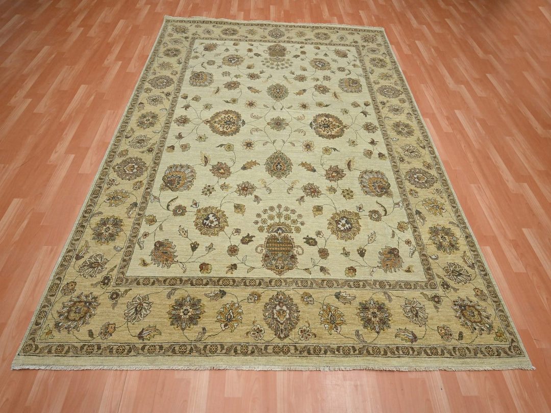 7'2" x 9'4" New Hand Knotted Ivory Wool Rectangle Oriental Rug - MOA10276376