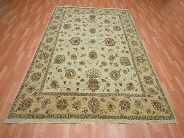 7'2" x 9'4" New Hand Knotted Ivory Wool Rectangle Oriental Rug - MOA10276376