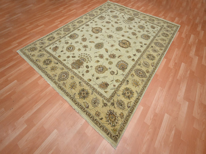 7'2" x 9'4" New Hand Knotted Ivory Wool Rectangle Oriental Rug - MOA10276376