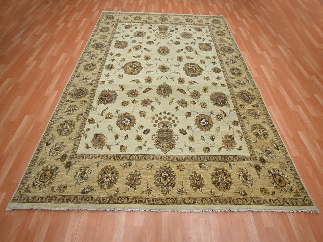 7'11" x 10'0" New Hand Knotted Ivory Wool Rectangle Oriental Rug - MOA10276377