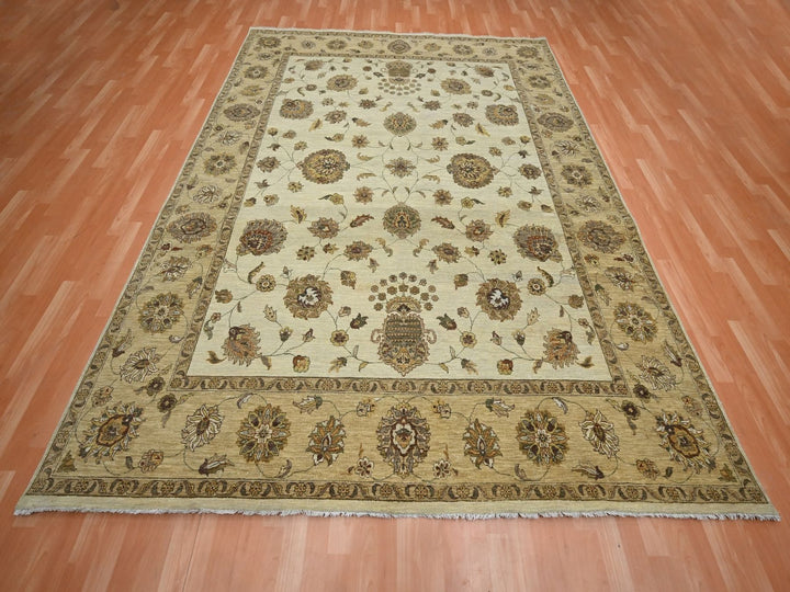 7'11" x 10'0" New Hand Knotted Ivory Wool Rectangle Oriental Rug - MOA10276377