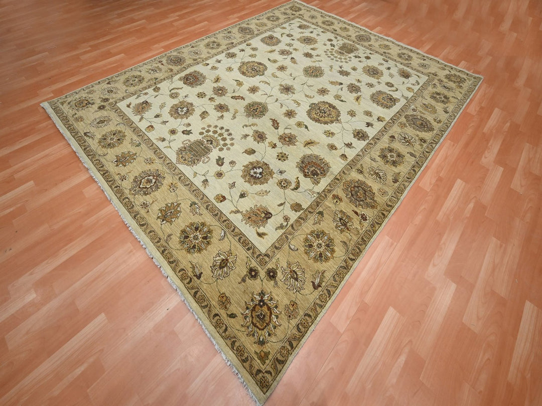 7'11" x 10'0" New Hand Knotted Ivory Wool Rectangle Oriental Rug - MOA10276377