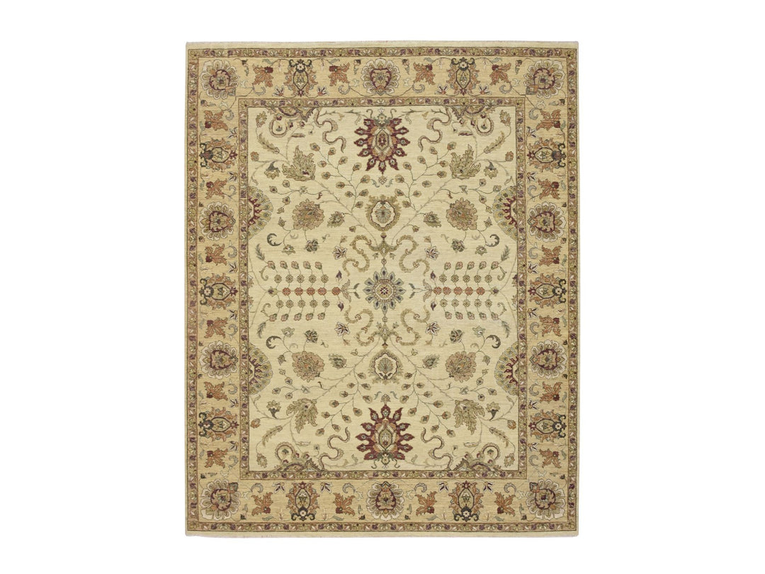 7'11" x 10'0" New Hand Knotted Ivory Wool Rectangle Oriental Rug - MOA10276379