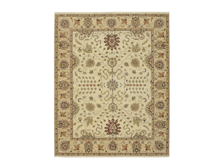 7'11" x 10'0" New Hand Knotted Ivory Wool Rectangle Oriental Rug - MOA10276379