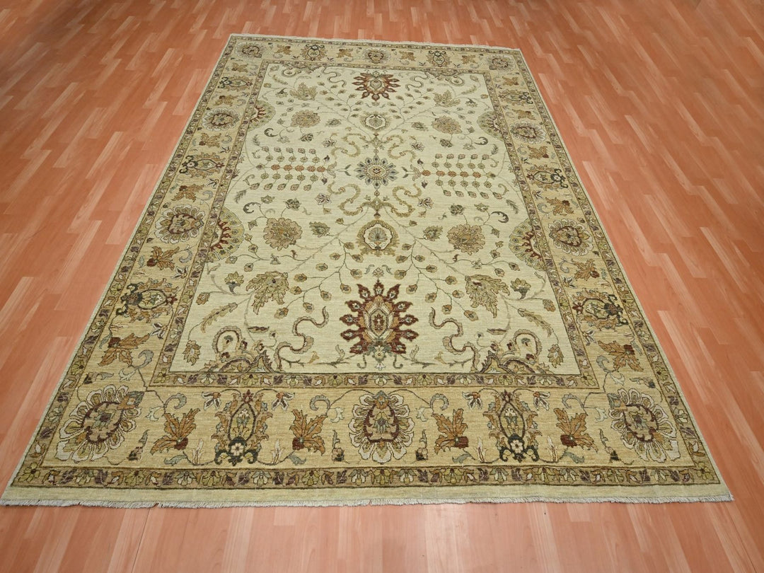 7'11" x 10'0" New Hand Knotted Ivory Wool Rectangle Oriental Rug - MOA10276379