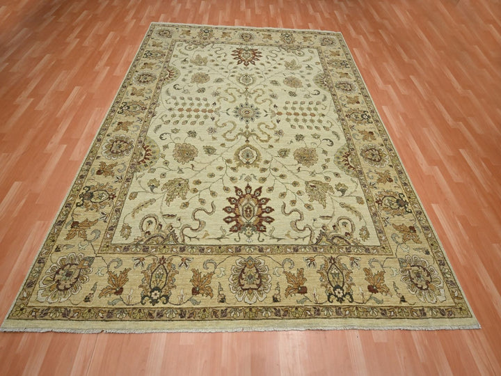 7'11" x 10'0" New Hand Knotted Ivory Wool Rectangle Oriental Rug - MOA10276379