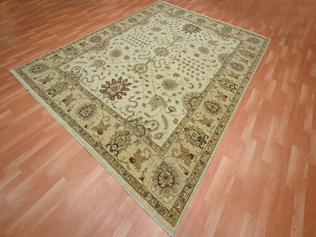 7'11" x 10'0" New Hand Knotted Ivory Wool Rectangle Oriental Rug - MOA10276379