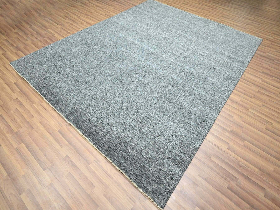 8'3" x 10'1" New Hand Knotted Grey Wool Rectangle Oriental Rug - MOA10276380