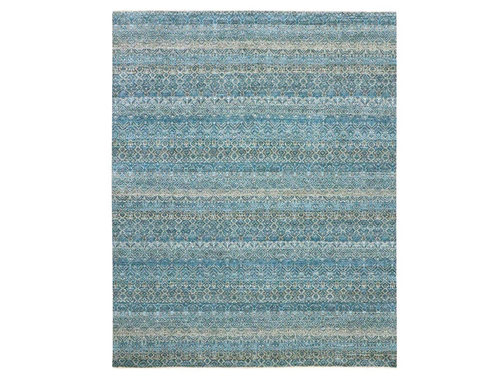 8'3" x 10'1" New Hand Knotted Blue Wool Rectangle Oriental Rug - MOA10276381