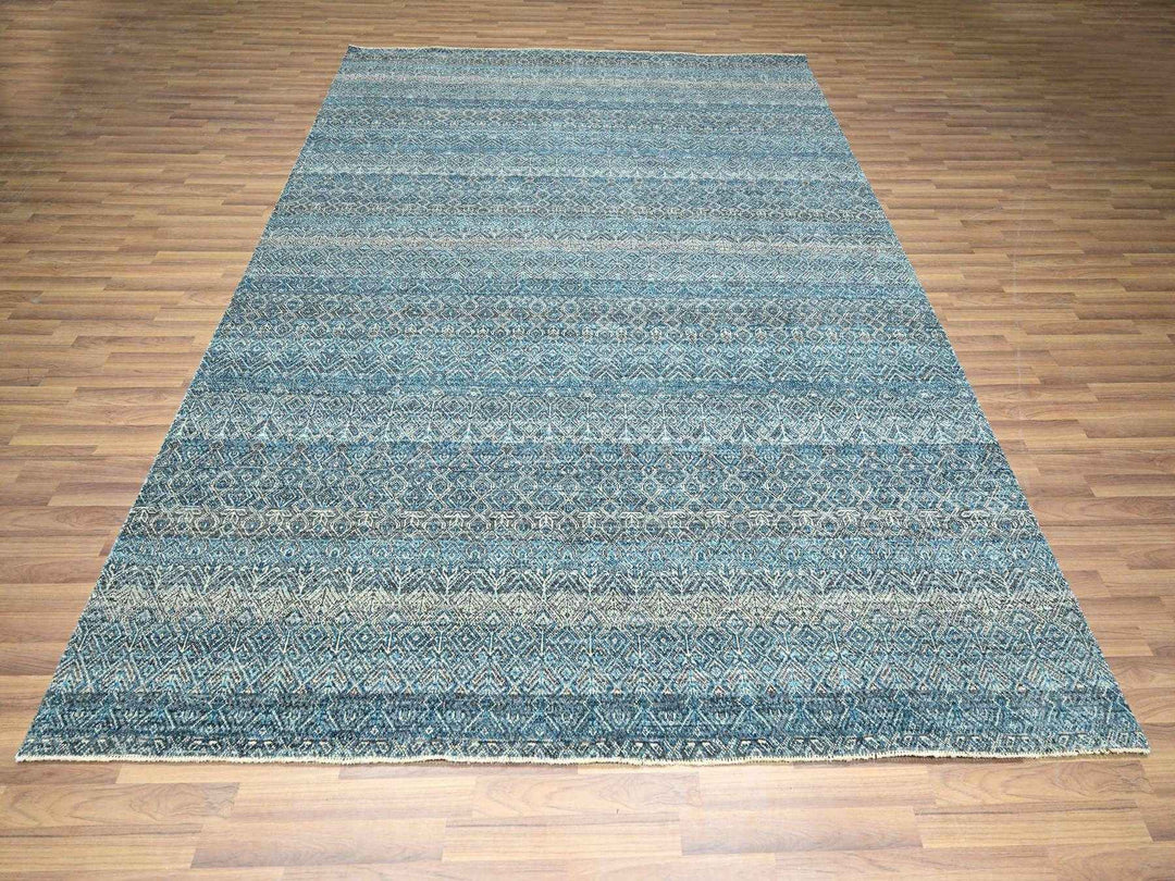 8'3" x 10'1" New Hand Knotted Blue Wool Rectangle Oriental Rug - MOA10276381