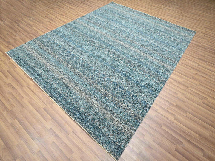 8'3" x 10'1" New Hand Knotted Blue Wool Rectangle Oriental Rug - MOA10276381