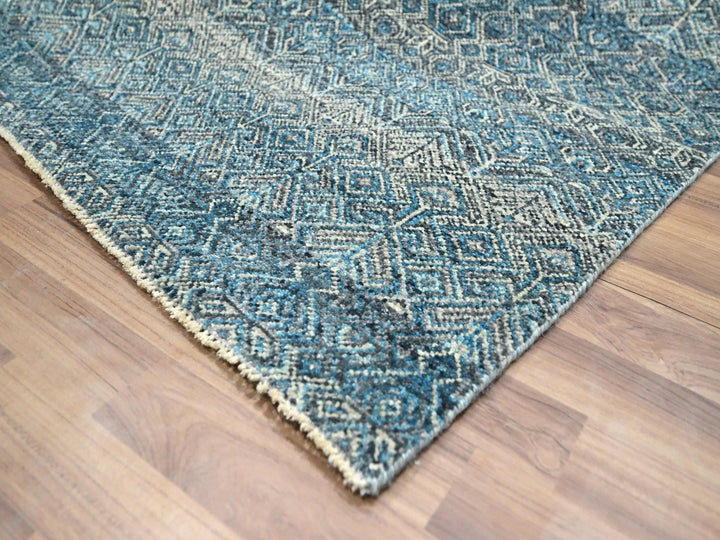 8'3" x 10'1" New Hand Knotted Blue Wool Rectangle Oriental Rug - MOA10276381