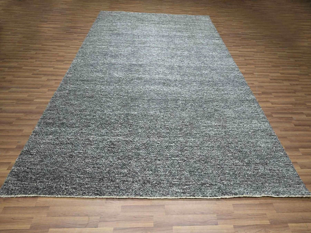 9'0" x 12'2" New Hand Knotted Grey Wool Rectangle Oriental Rug - MOA10276382