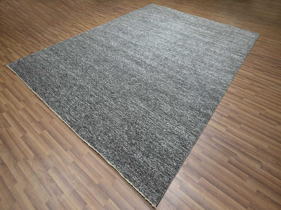 9'0" x 12'2" New Hand Knotted Grey Wool Rectangle Oriental Rug - MOA10276382