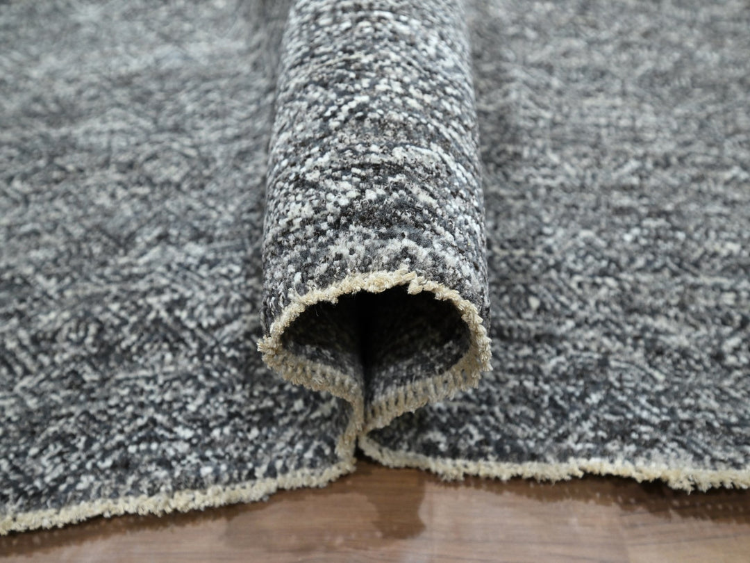 9'0" x 12'2" New Hand Knotted Grey Wool Rectangle Oriental Rug - MOA10276382
