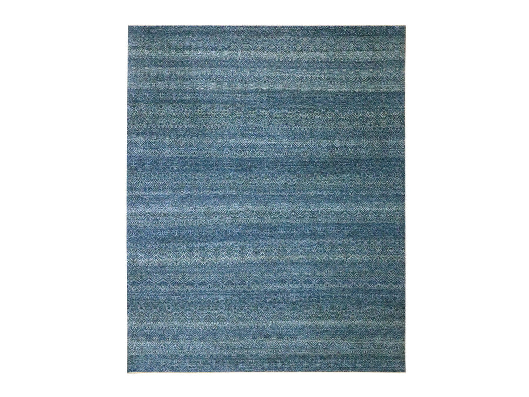 8'0" x 10'0" New Hand Knotted Blue Wool Rectangle Oriental Rug - MOA10276383