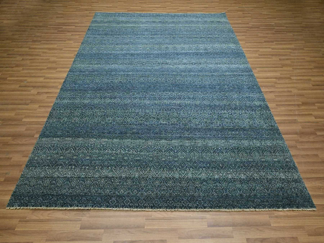 8'0" x 10'0" New Hand Knotted Blue Wool Rectangle Oriental Rug - MOA10276383